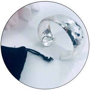 Wide Hammered Cuff Bangle Bracelet